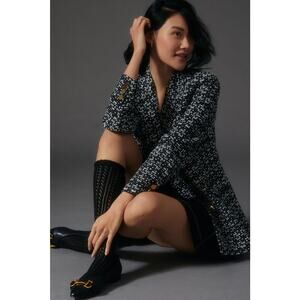 Anthropologie x Maeve Womens Double-Breasted Tweed Jacket Black Size L NWT